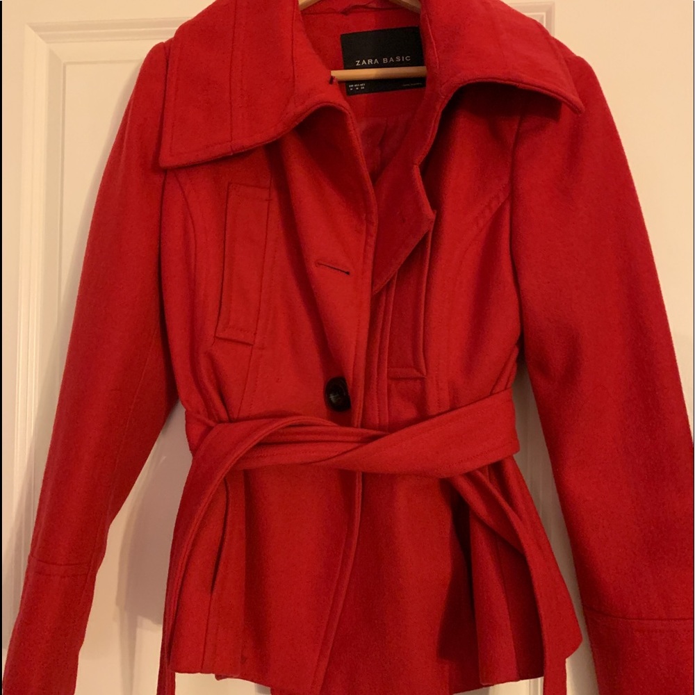 Zara red Pea jacket coat